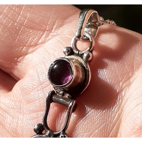 Sterling Moonstone & Amethyst Pendant 19" … - Picture 3 of 8